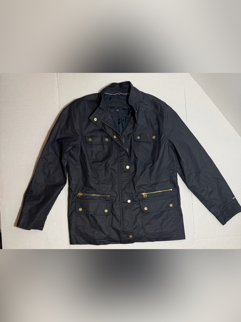 Tommy Hilfiger Utility Field Jacket Womens XL Dark Navy Gold Hardware